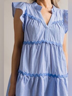 Umgee Blue and White Striped Mini Dress